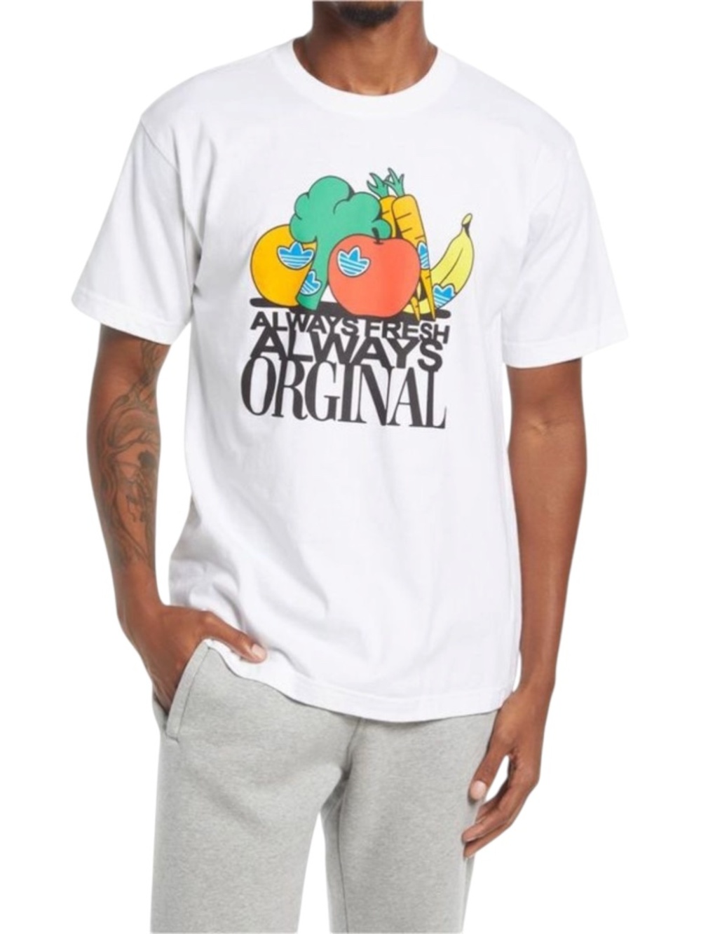 Adidas Mens Always Fresh Always Original Graphic T-Shirt White Large